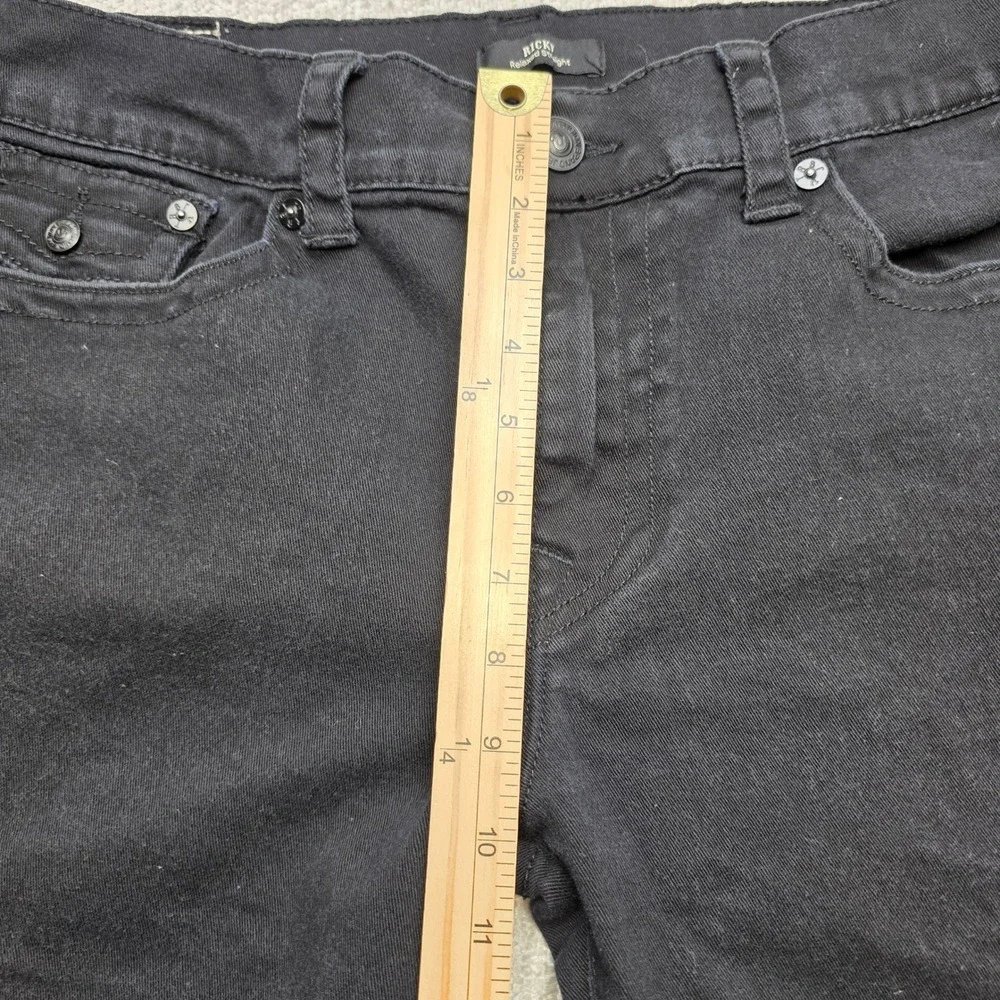 True Religion Ricky Relaxed Straight Black Jeans Mens 38 Flap Pocket Denim